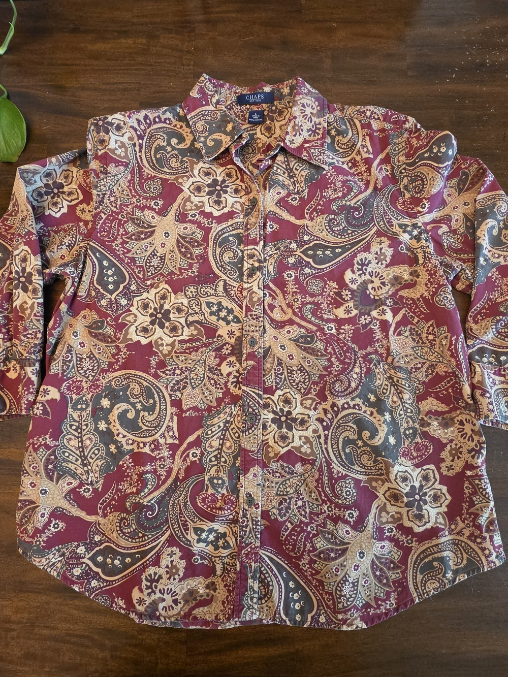 Chaps Women's Size Large Paisley Button Down Shirt 100% Cotton Long Sleeve Blous
